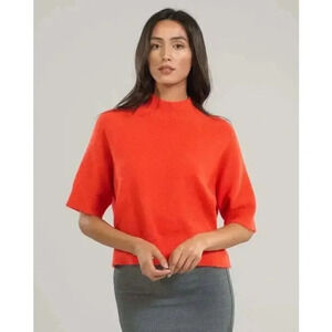 Land's End Sweater Women Size 2X Orange Boxy 3/4 Sleeve Loose Fitting Pullover